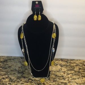 Yellow and silver necklace and earring set
